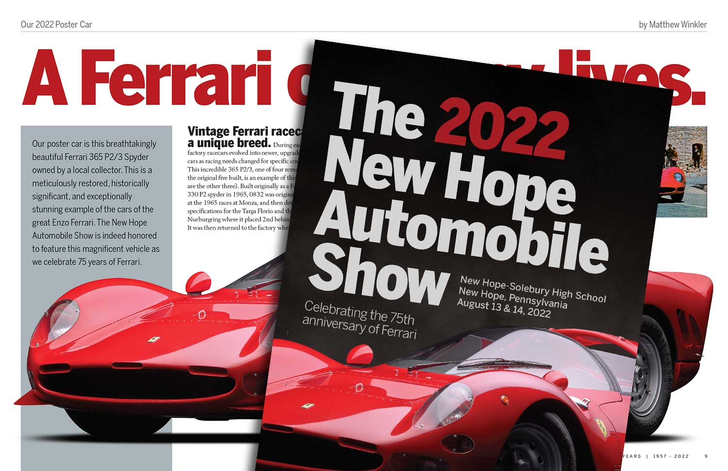 New Hope Automobile Show 2022 program book Ferrari spread and cover